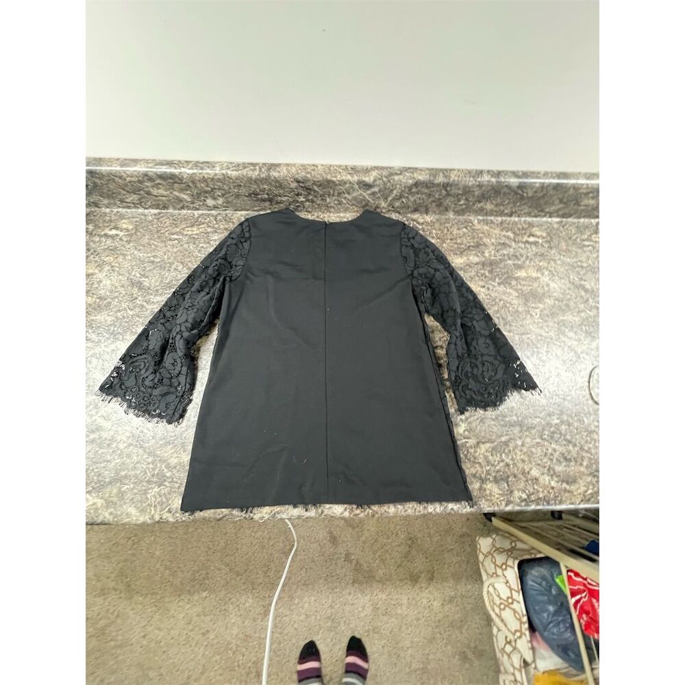 Ann Taylor Petite Black Lace Floral High Neck Blouse XXSP Long Sleeve Office - Picture 2 of 10